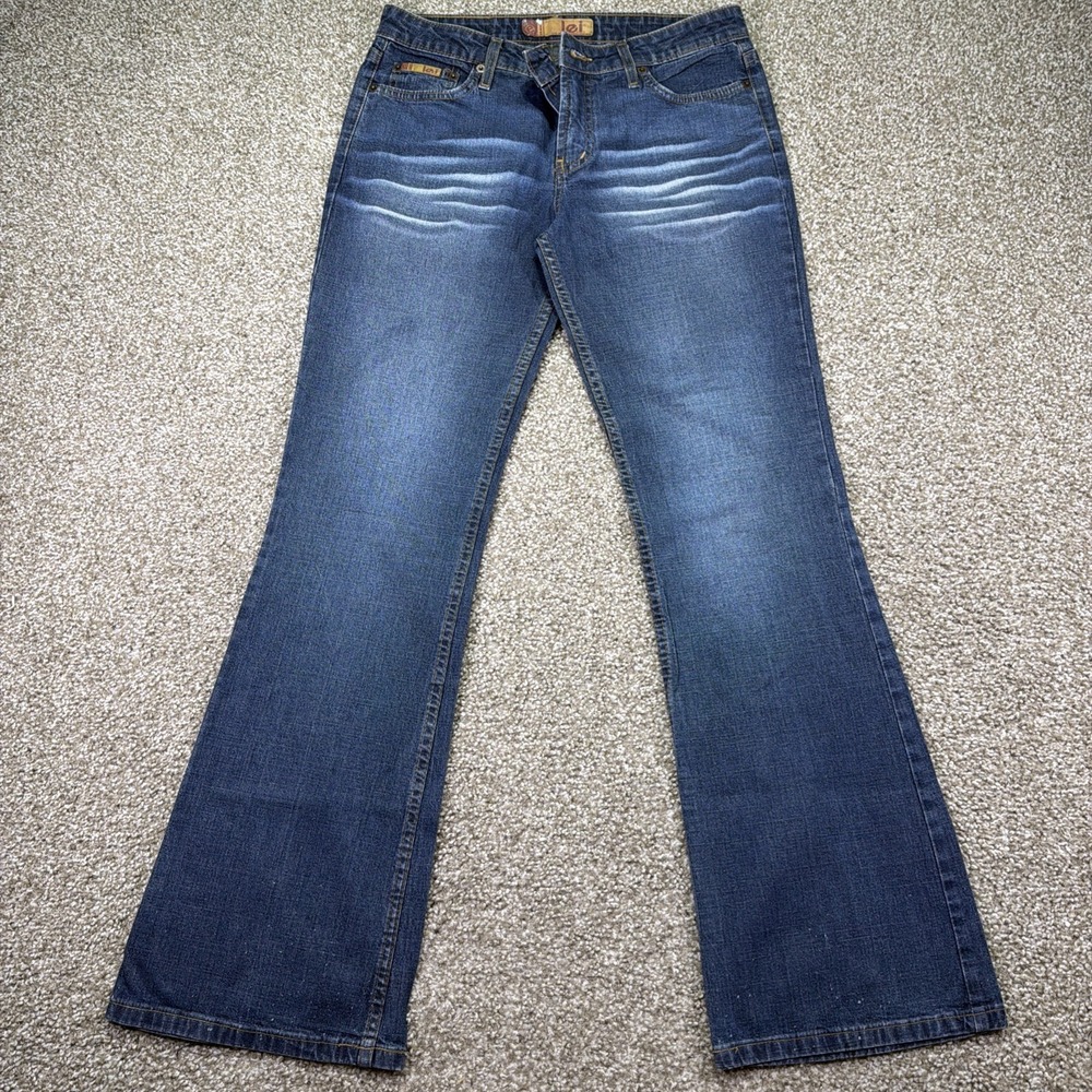 Vintage Lei Flare Jeans 90s Women's Size 9 31X33 Mid Rise Dark Wash Whiskering
